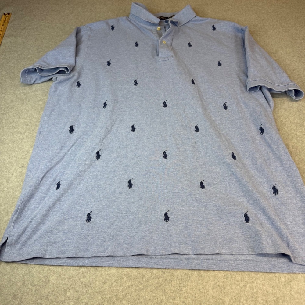 Polo Ralph Lauren Mens 3XLT Blue All Over Pony Logo Embroidered Polo Shirt